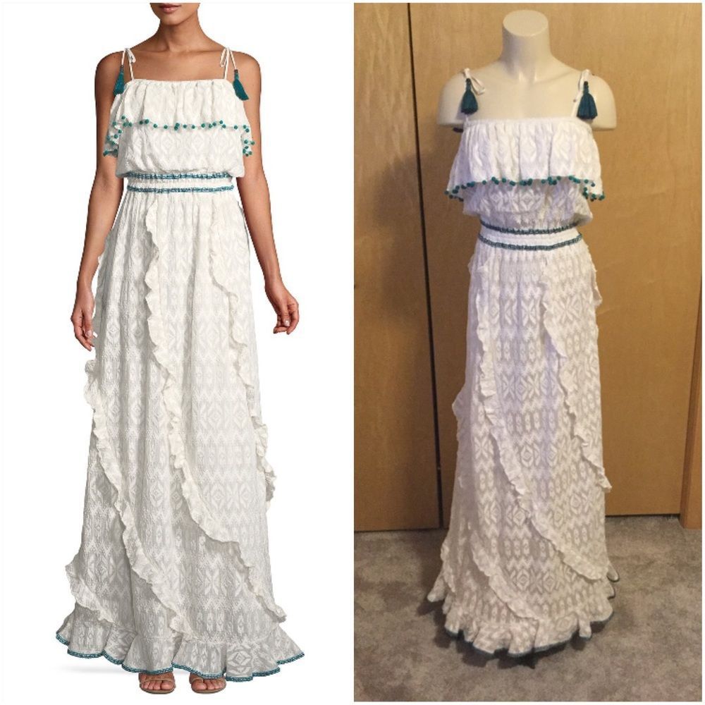 TALITHA Tonal Embroidered Asymmetric-Ruffle Maxi
